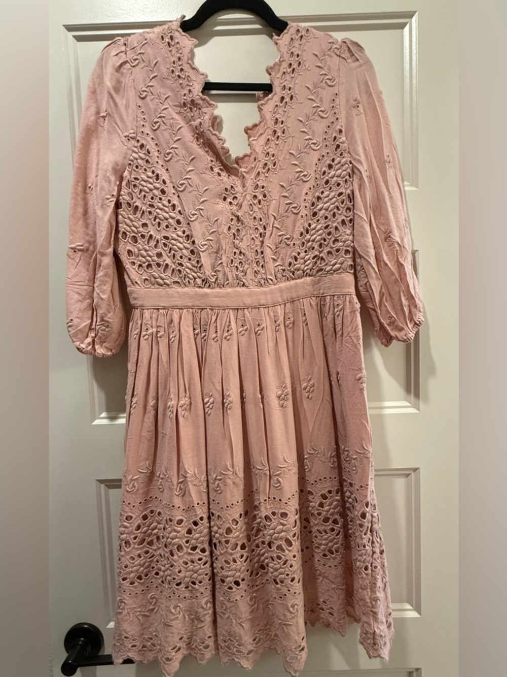 Embroidered V-Neck Midi Dress in Dusty Pink